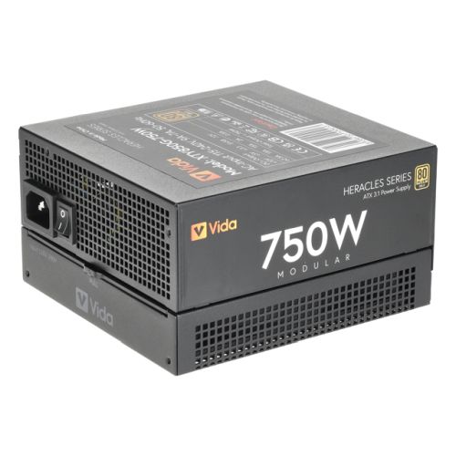 Vida 750W Heracles Black ATX 3.1 Gaming PSU, 80+ Gold, Fully Modular, 14cm Ultra-Quiet Semi-Fanless FDM Fan, Flat Black Cables, PCIe 5.1, Power Lead Not Included Vida 750W Heracles Black ATX 3.1 Gaming PSU, 80+ Gold, Fully Modular, 14cm Ultra-Quiet Semi-Fanless FDM Fan, Flat Black Cables, PCIe 5.1, Power Lead Not Included